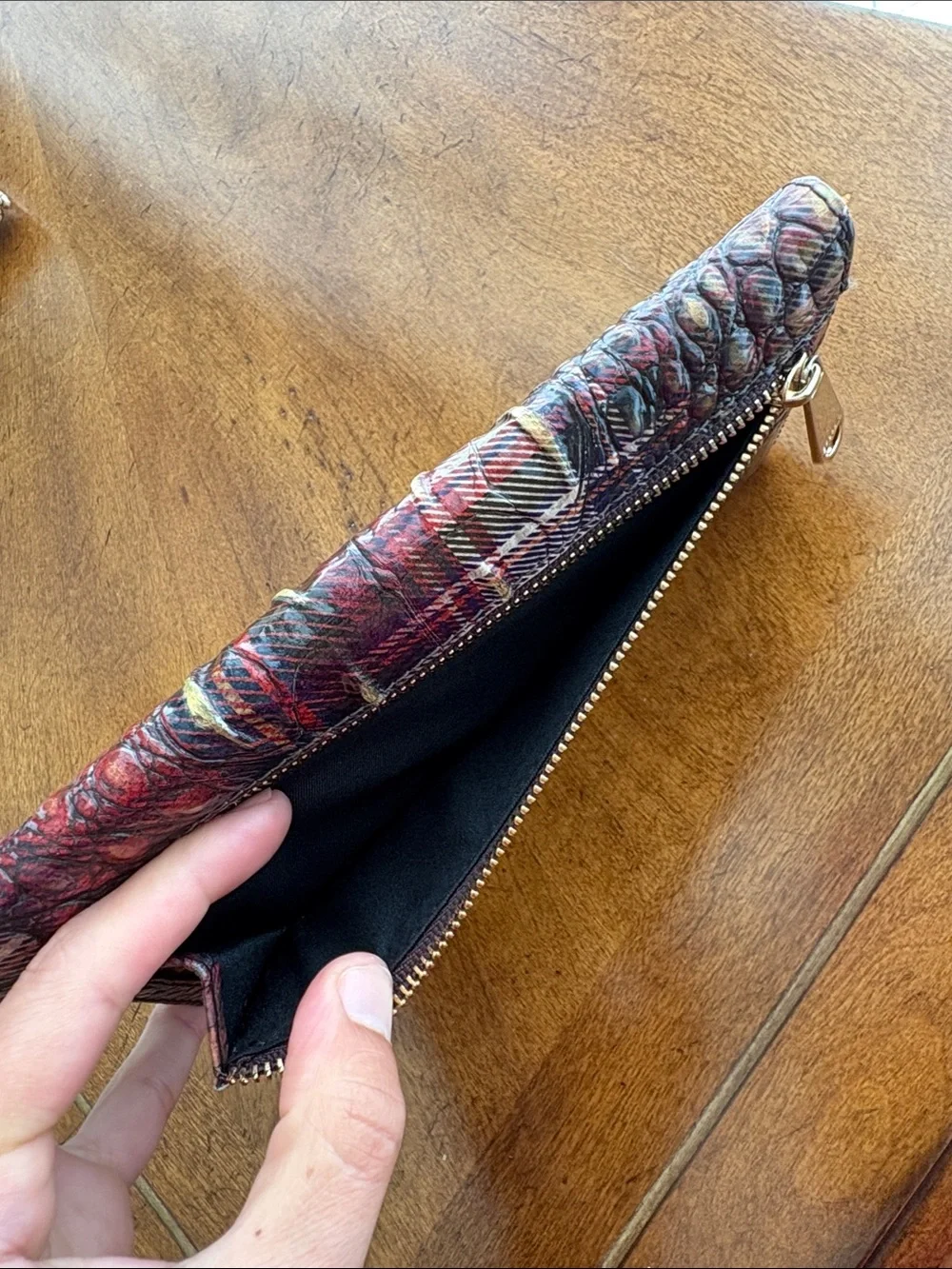 Brahmin Ady Wallet Flannel Melbourne Plaid Croc Embossed Leather Bifold